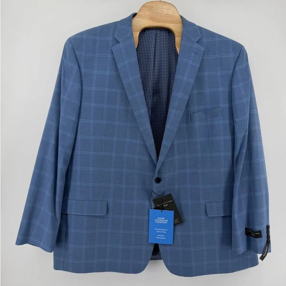 Shaquille O'Neal Sport Coat Mens 52R Blue Windowpane Stretch Blazer ONEA1FYBB180